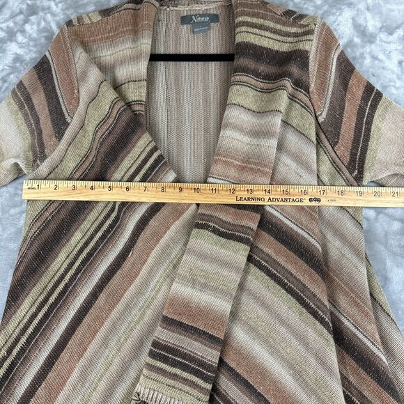Natural Reflections Stripe Open Front Cardigan Women L Browns Fringe Boho (0786) - Picture 9 of 10